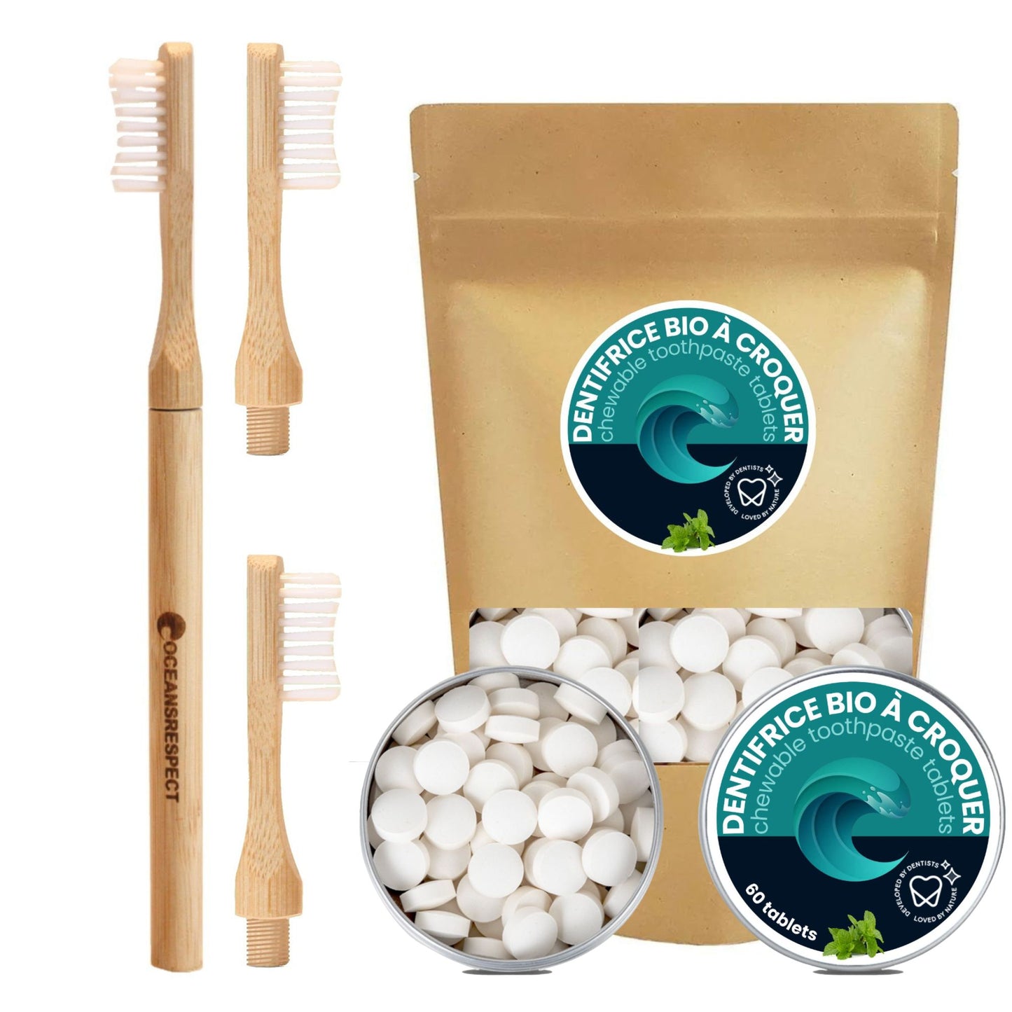 Pack 6 mois : Brosse à dents en bambou et dentifrice en pastilles