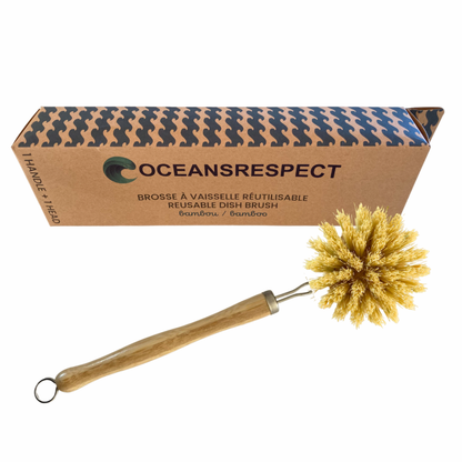 Reusable bamboo dish brush with interchangeable head 