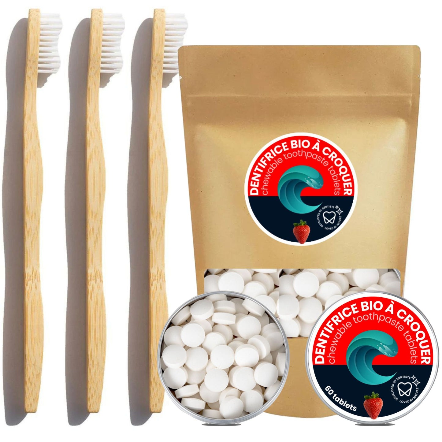 Pack 6 mois : Brosse à dents en bambou et dentifrice en pastilles