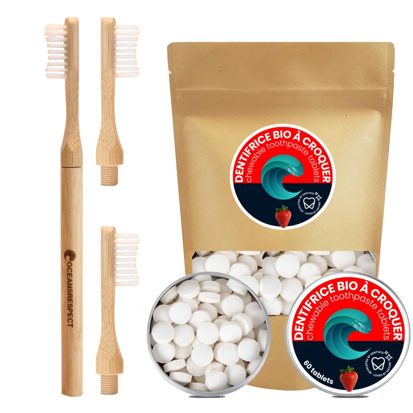 Pack 6 mois : Brosse à dents en bambou et dentifrice en pastilles