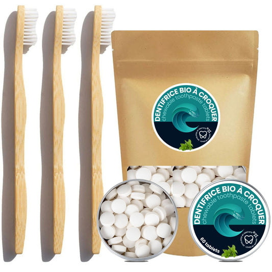 Pack - Solid chewable toothpaste and bamboo toothbrush 